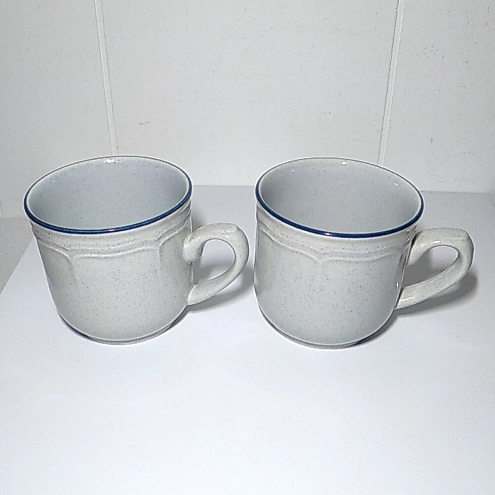 Vintage Lot of 2 Inter-national Japan Stoneware Coffee Tea Cups Speckled Blue